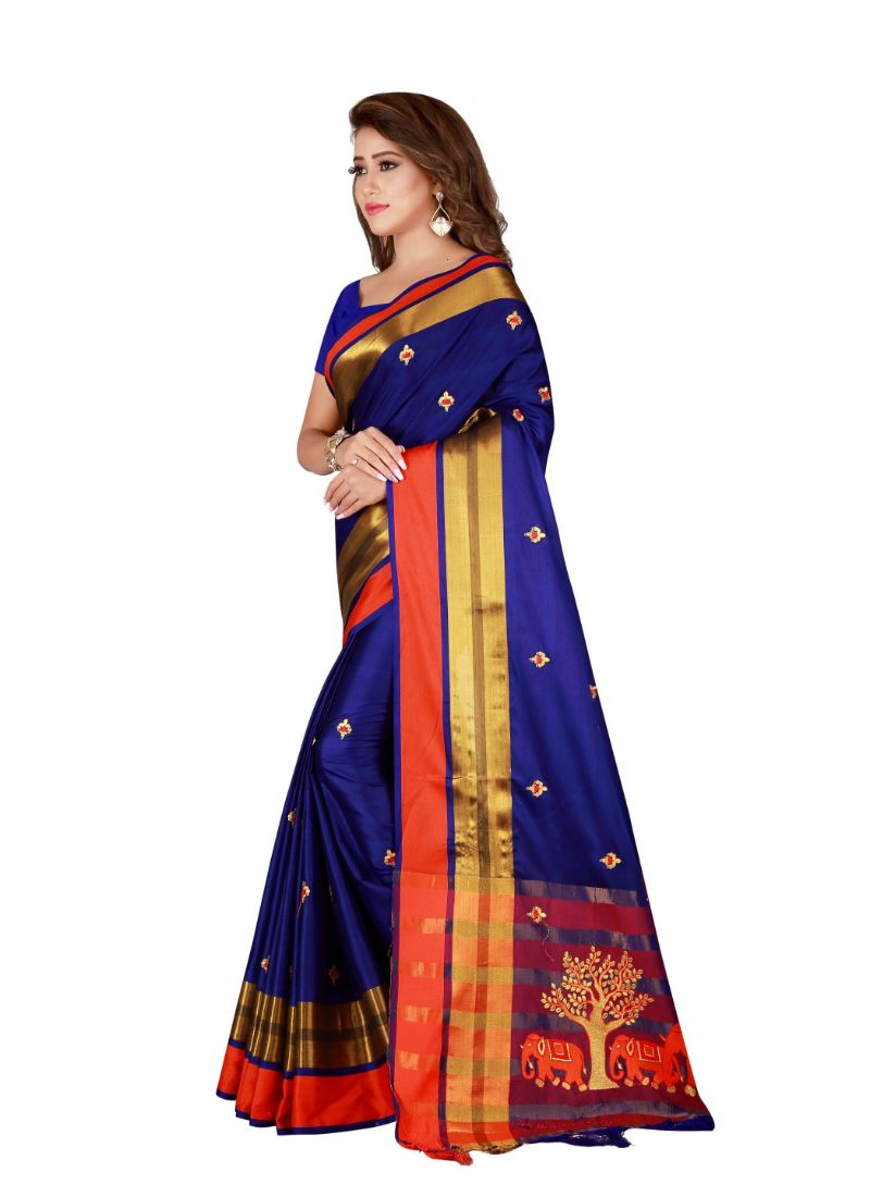 Women's Cotton Blend Saree with Blouse