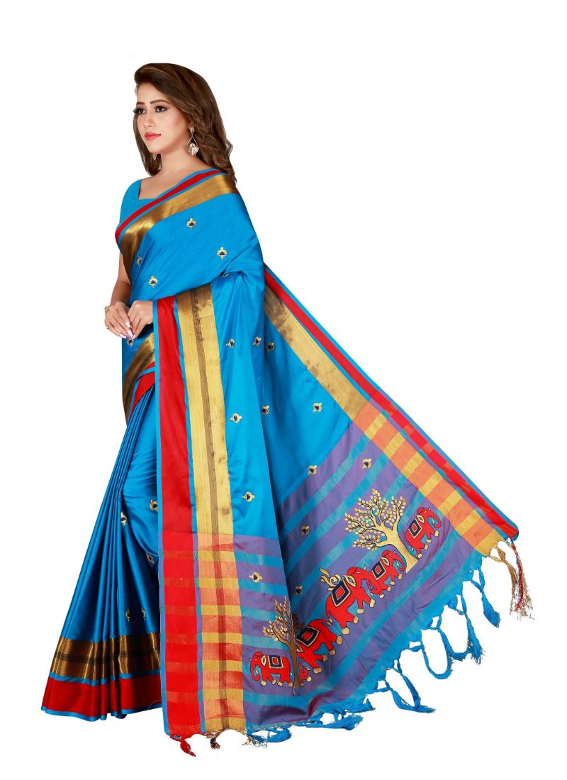 Women's Cotton Blend Saree with Blouse