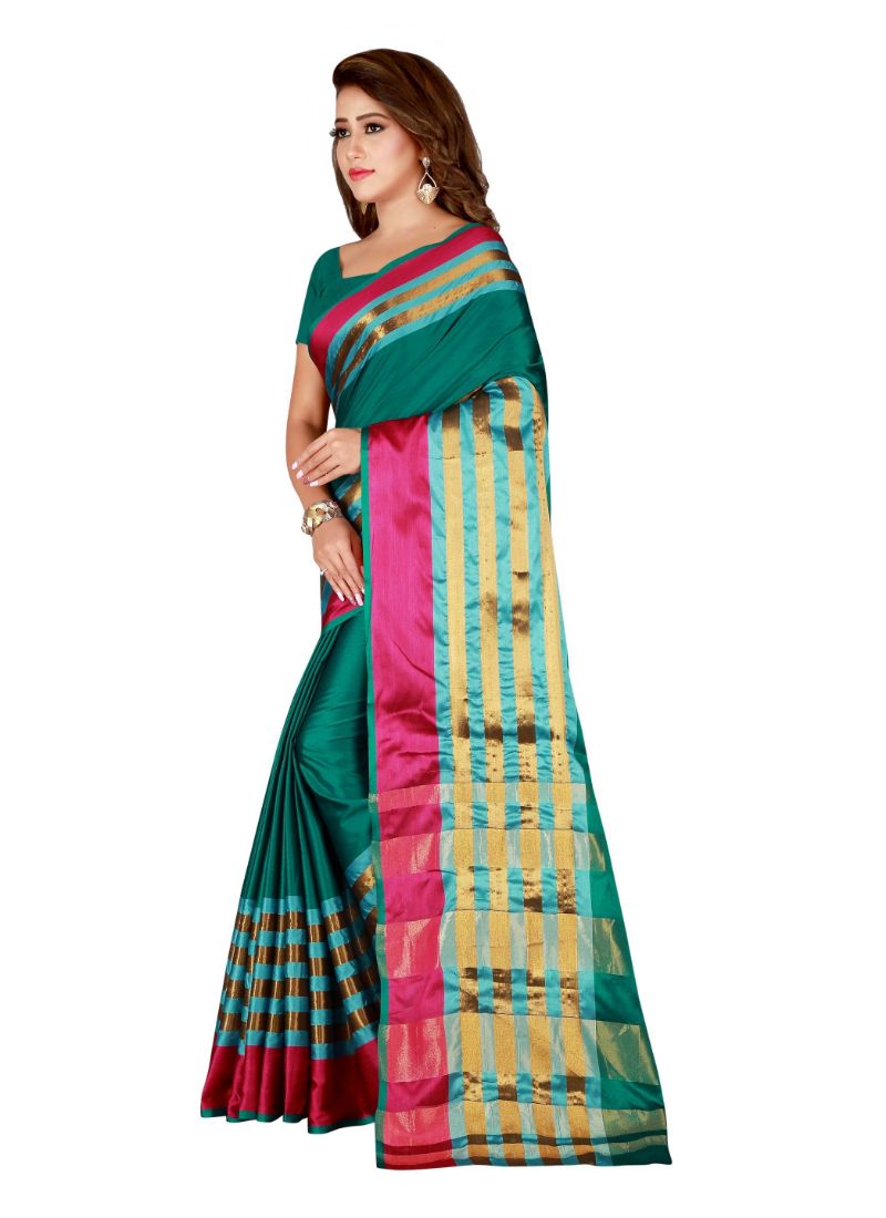 Women's Cotton Blend Saree with Blouse