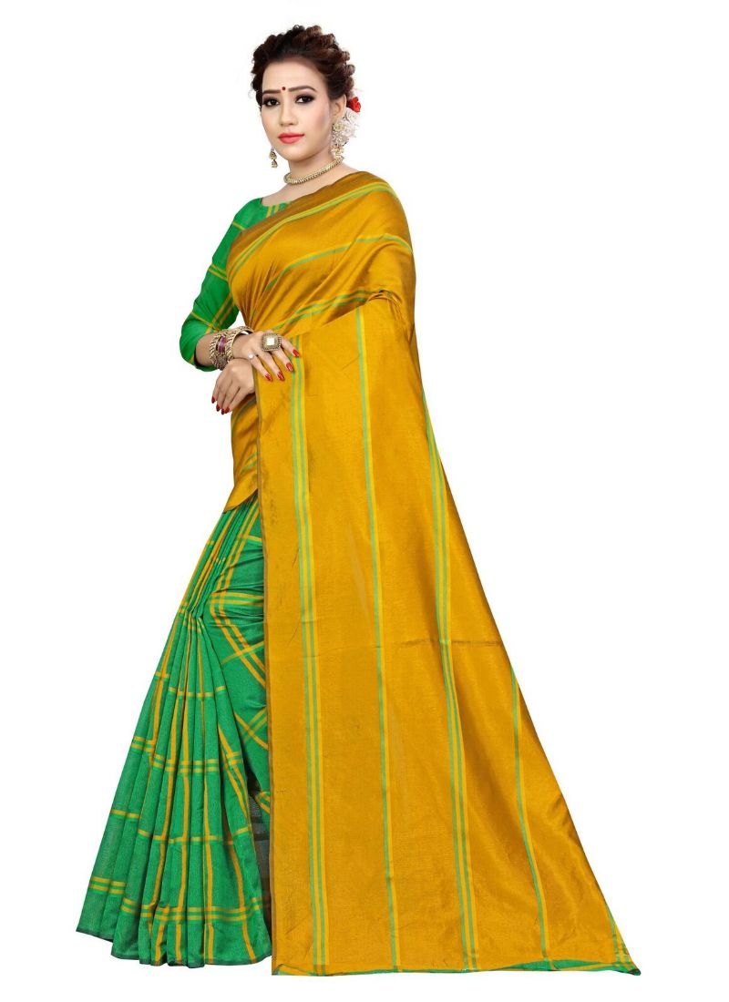 Women's Polyester Cotton Saree with Blouse