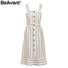 Button strap beach summer dress for Women